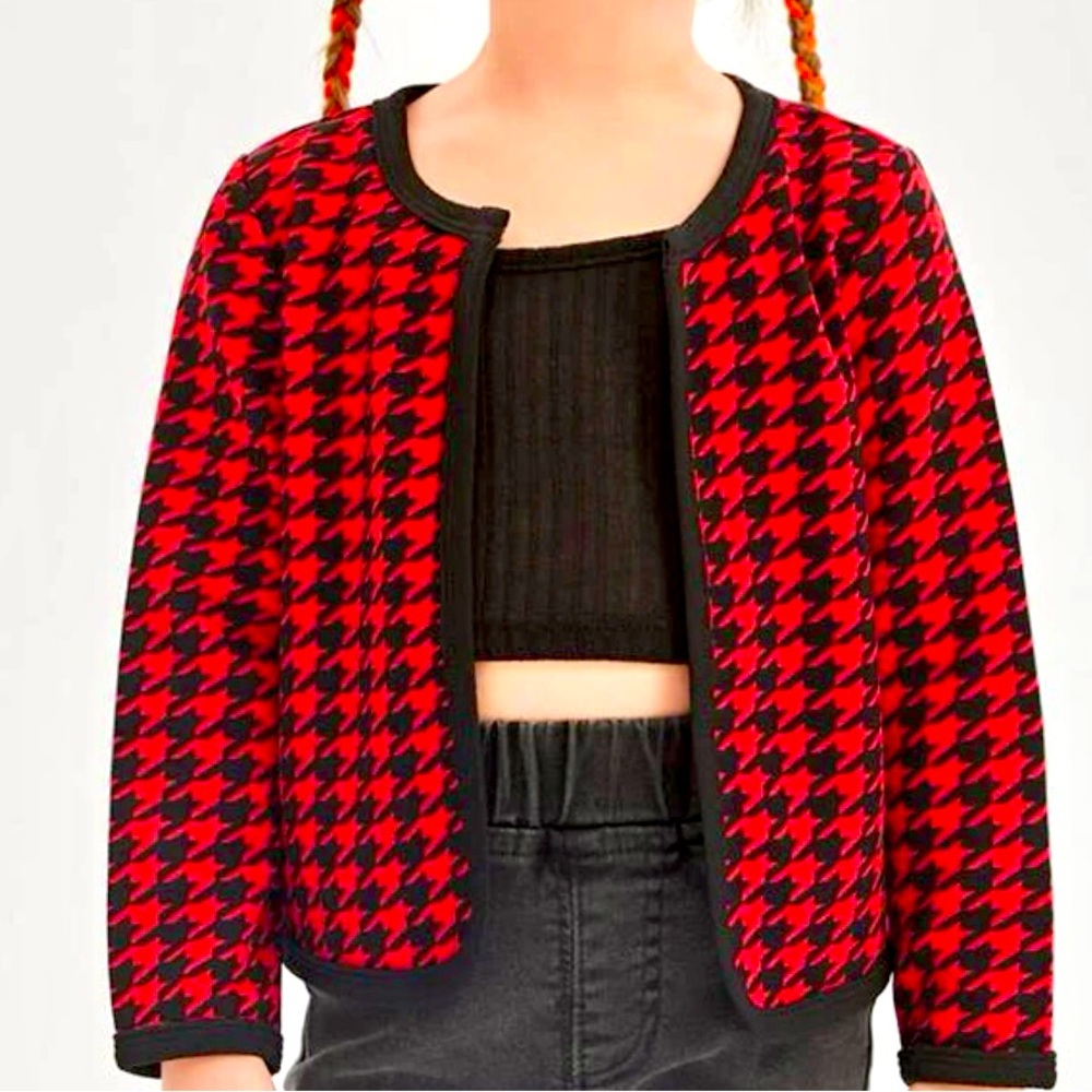 Girls Red Plaid Cardigan